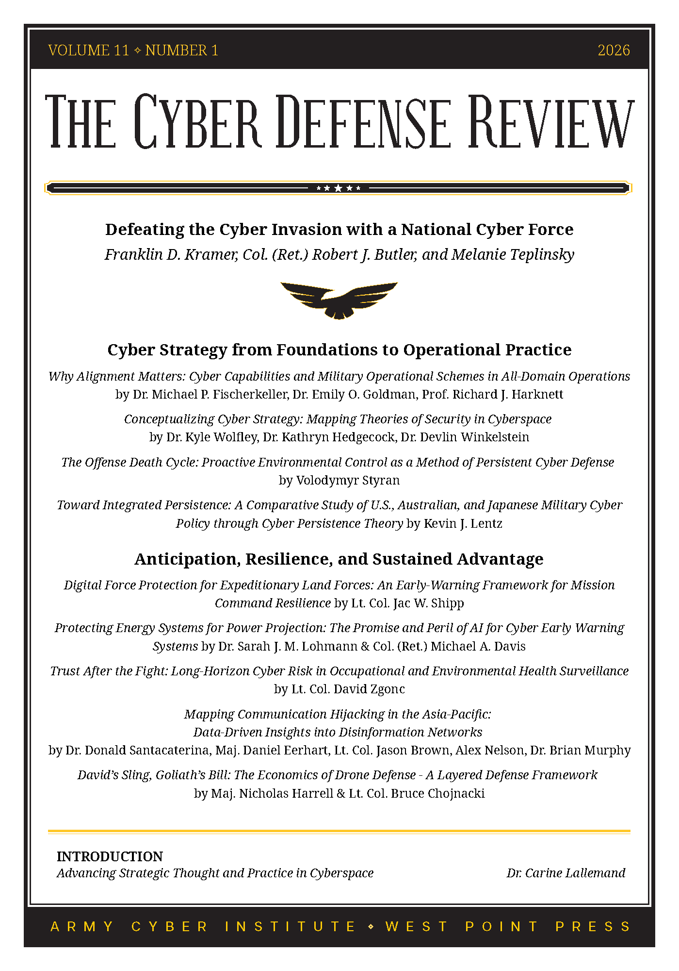 Cover Image for Volume 11 Issue 1 of the Cyber Defense Review